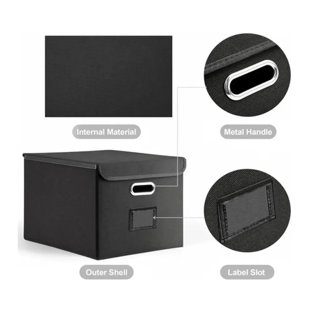 File Box Storage Hanging Organizer With Pocket Faux Leather Folder Lid New